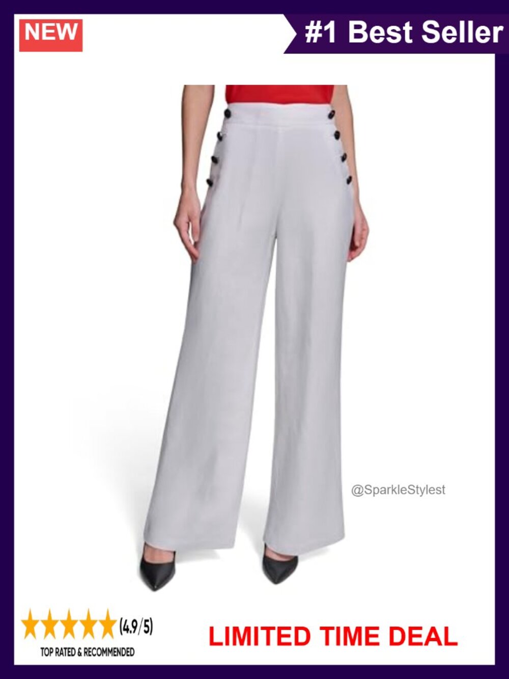 Linen Sailor Pant Lightweight Rosette Buttons Casual Luxury